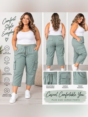 Plus-Size Cargo Capris - Sage Green